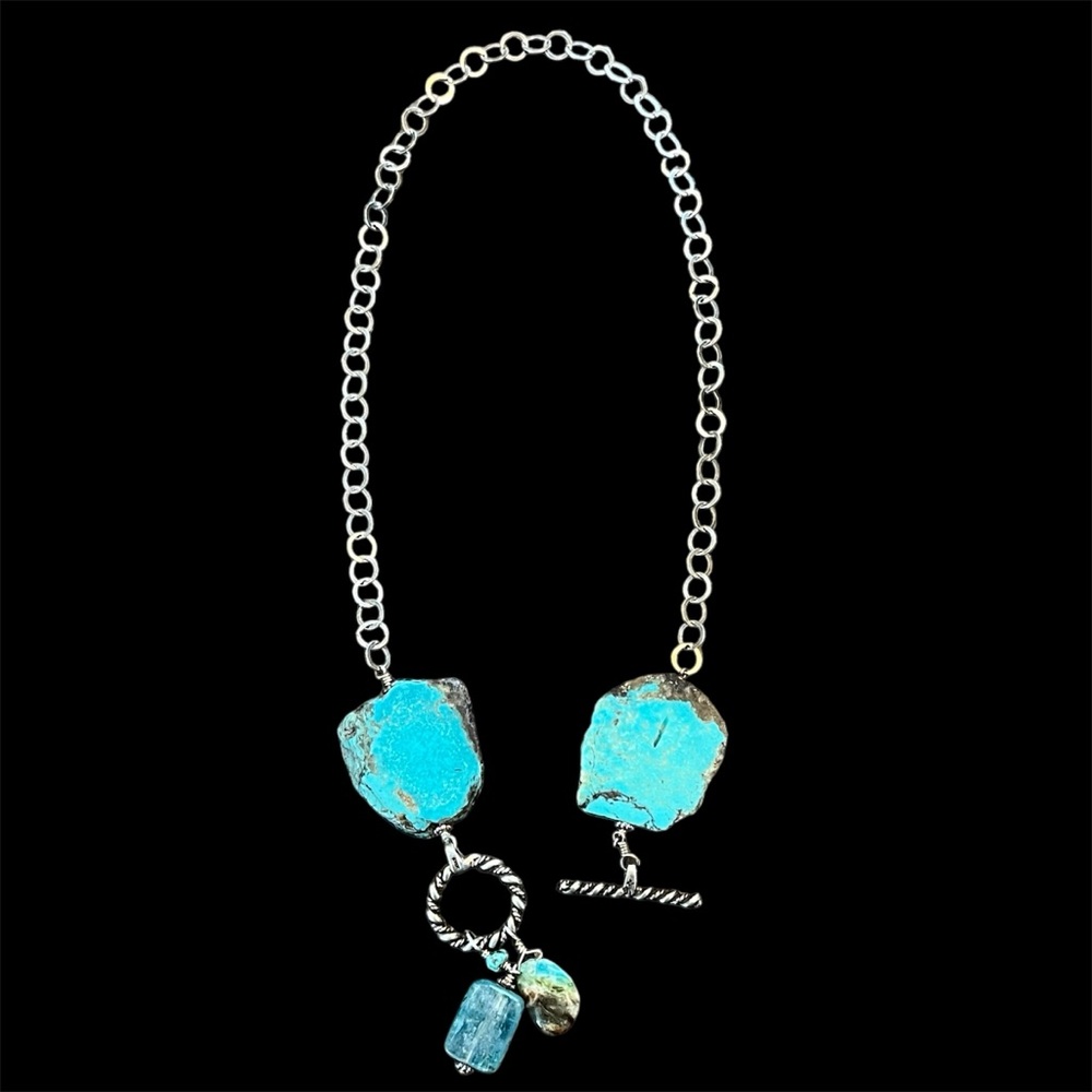 Vintage Sunwest Sterling Silver Turquoise Toggle Dangle Charms Choker 14.5”